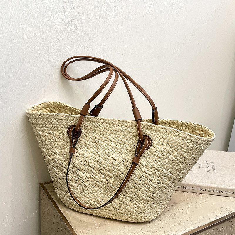 Hot Free Shipping Lafte Grass Hand Woven Straw Woven Tote Bags for Women Shoulder Raffia Bag Rattan Large Shopping Basket Beach Bag Luxury Crochet Han
