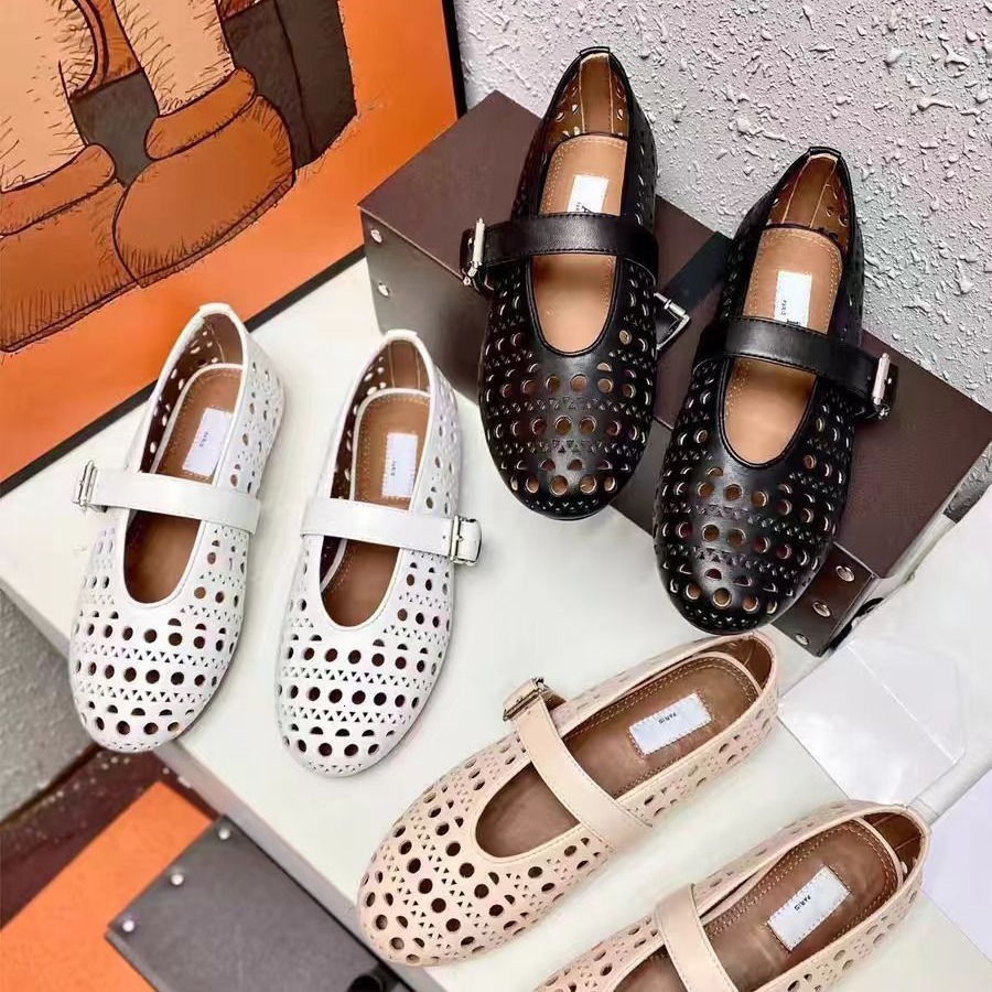 Ddmysheep Ddmysheep New Spring Summer Shallow Mouth Dance One Strap Hollow Round Toe Flat Niche Ballet Boat Shoes