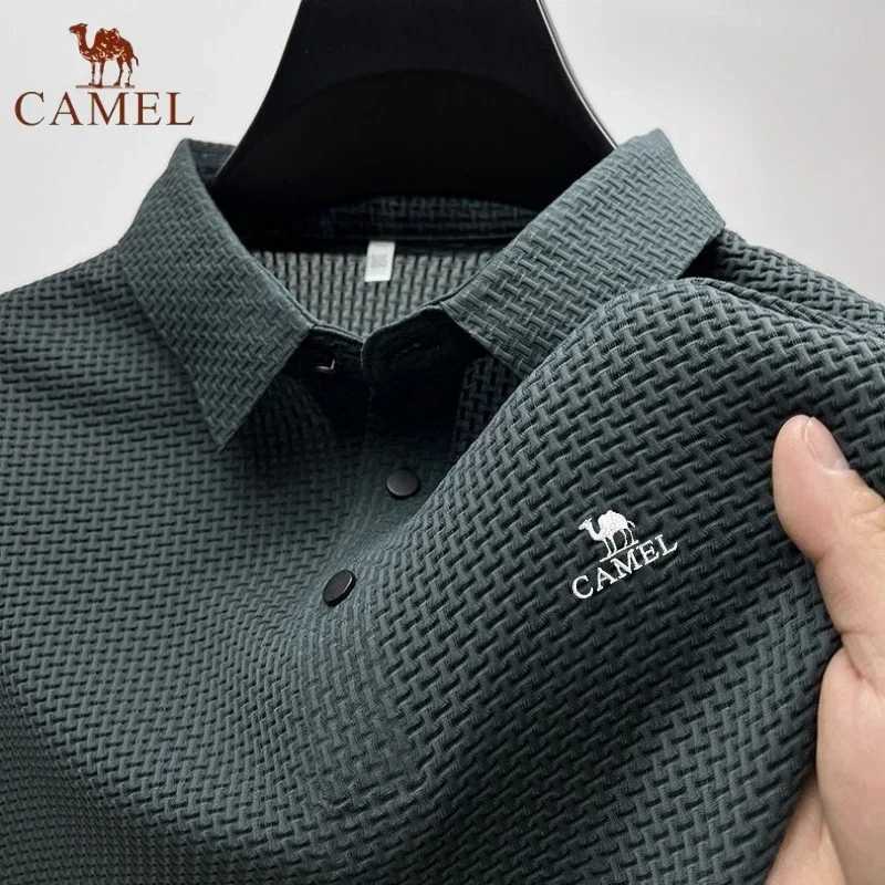 Summer New Mens Embroidered CAMEL Ice Silk Elastic Polo Shirt Fashion Leisure Breathable Cool Short Sleeved T-shirt Top Z250613