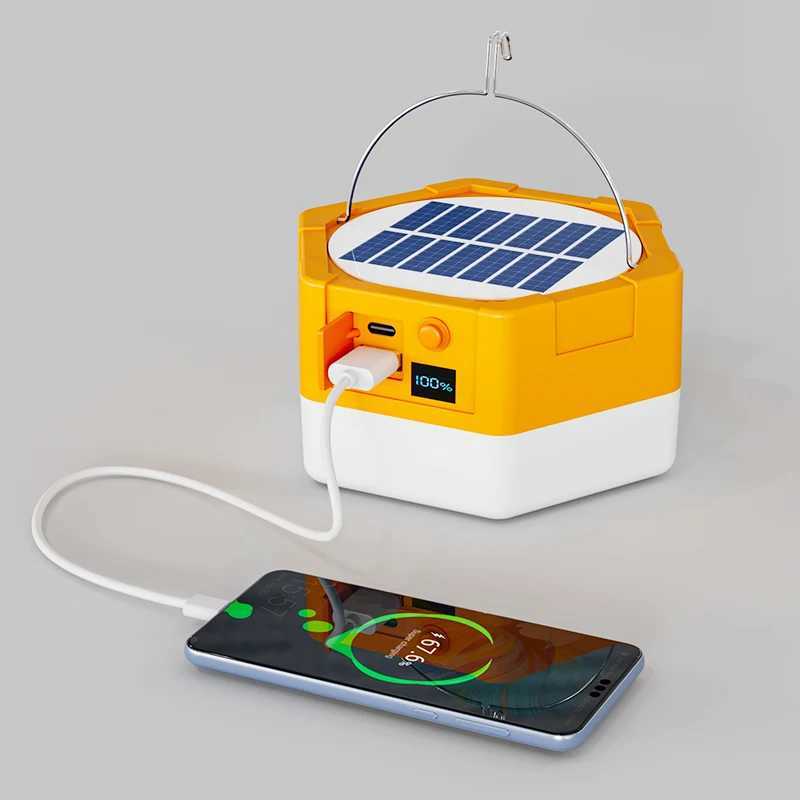 New Outdoors Garden Camp Solar Charging LED Lighting USB Power Outage Emergency Dimmable Digital Display Waterproof Mobile Phone W250613