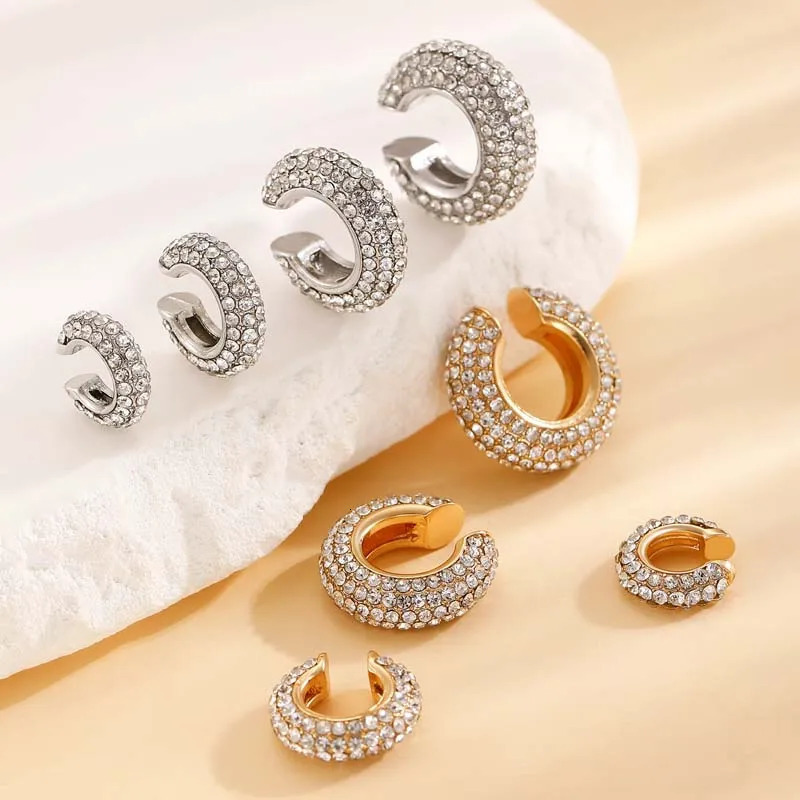 1Pcs Gold Color C Shape Round Cartilage Clip Earrings For Women Crystal No Pierced Geometric Ear Cuff Jewelry 250610