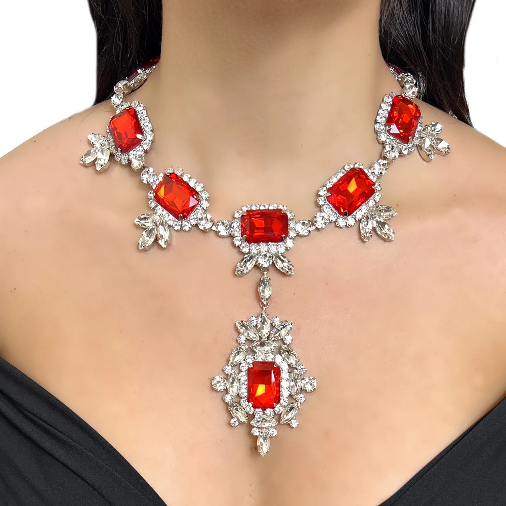 Stonefans Red Exaggerated Set Costume Necklace Earring for Women Engagement African Wedding Jewelry Sets for Bride Accessories 250530