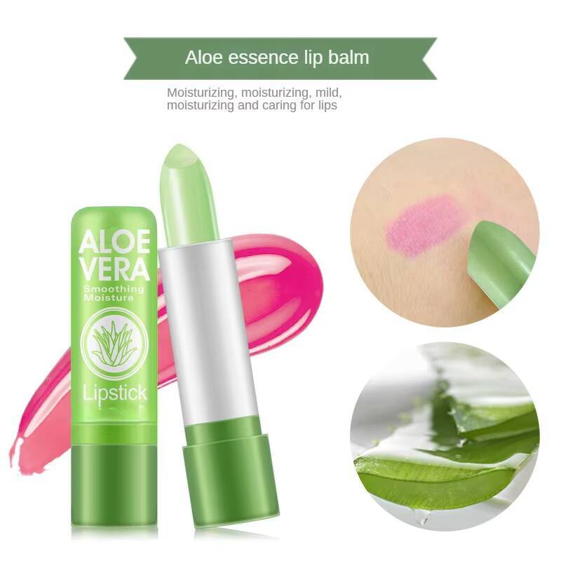 1PC Moisture Lip Balm Long-Lasting Natural Aloe Vera Color Mood Changing Long Lasting Moisturizing Lipstick Anti Aging happy