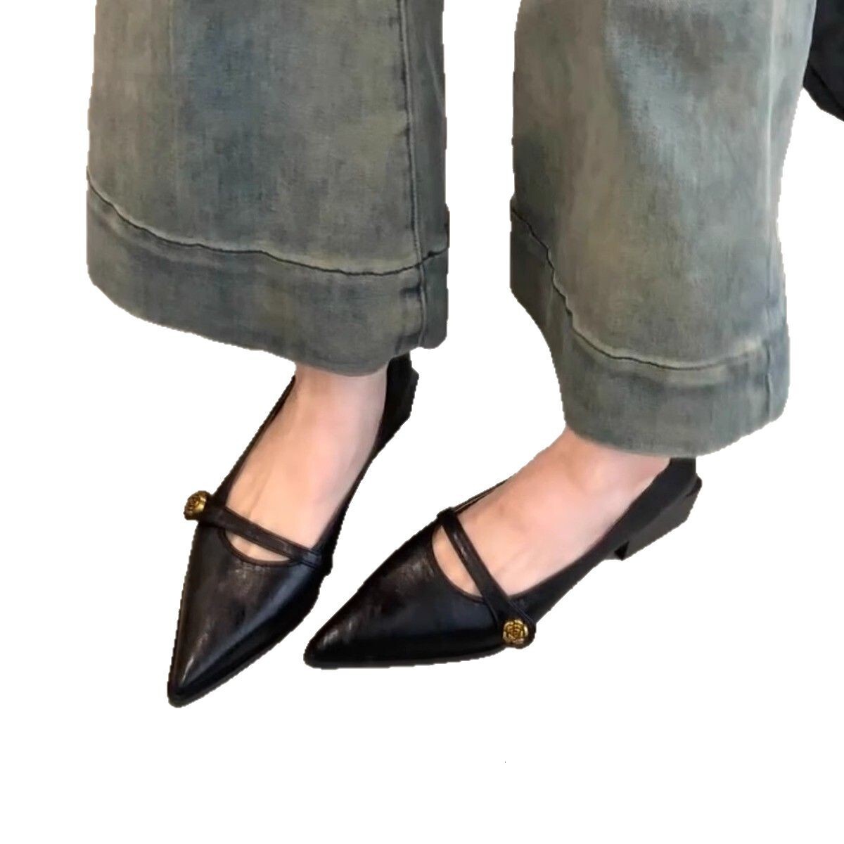 Ddmyoutdoor French Style Camellia Thick Heel Single For Women Spring New Pointed Toe Versatile Elegant Shallow Mouth Mary Jane Shoes Outdoor Shoes