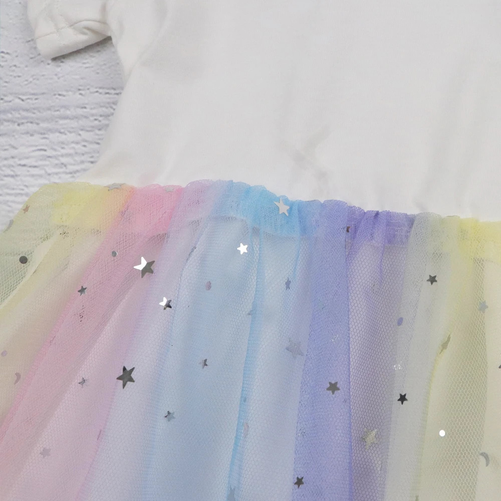 Girls Dress Summer Kids Clothes Stitch Fashion Stich Children Princess Baby Girl Short Sleeve Cute Party Dresses Rainbow 250614