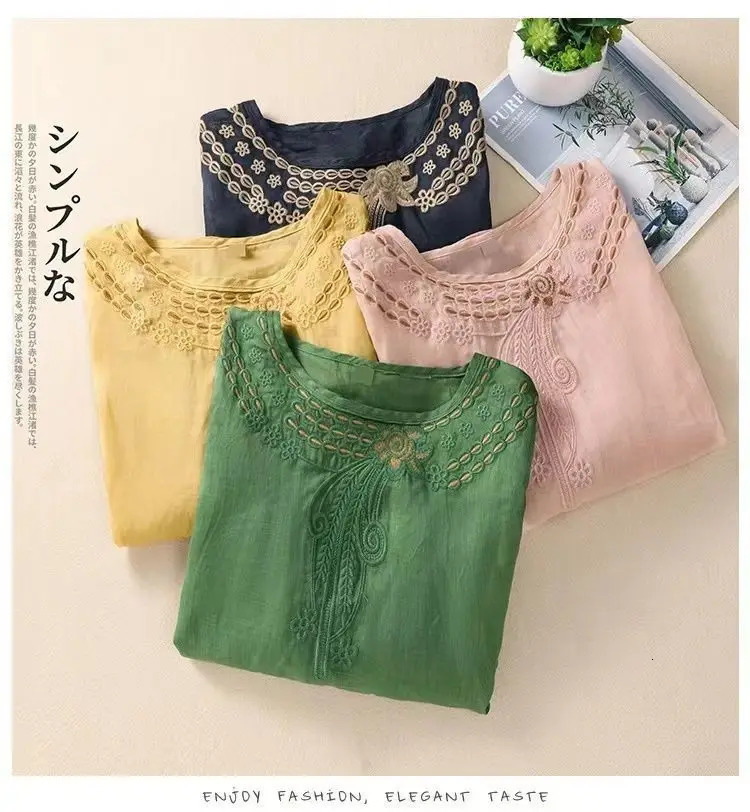 Women Summer Tops Tees Sexy Vintage Blouse Cotton Line Hole Crochet Lace Short Sleeve Shirt Ruffles T Shirts Loose Casual Tees 250614