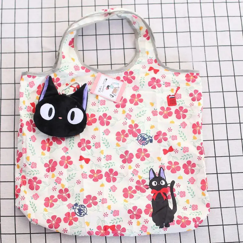 Anime Cartoon Foldable Shopping Bags Thick Nylon Large Tote Reusable Polyester Portable Shoulder Womens Handbags Folding Pouch 250610