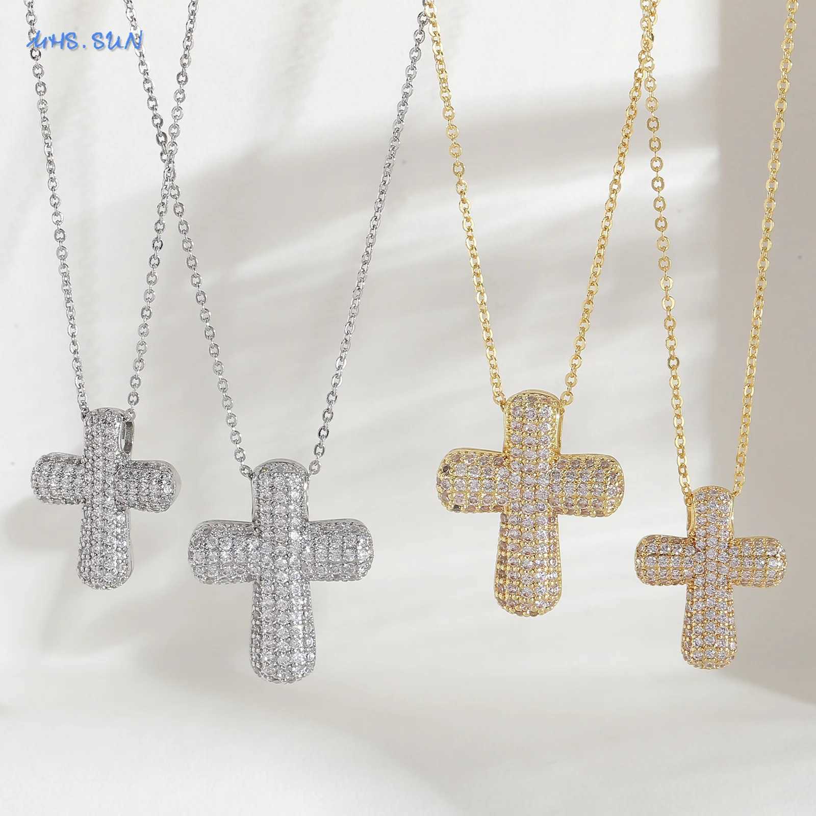SUNSLL Classic Chunky Full Cubic Zircon Cross Pendant Necklaces For Women Men Gold/Silver Color Catholicism Religious Jewelry Z250614