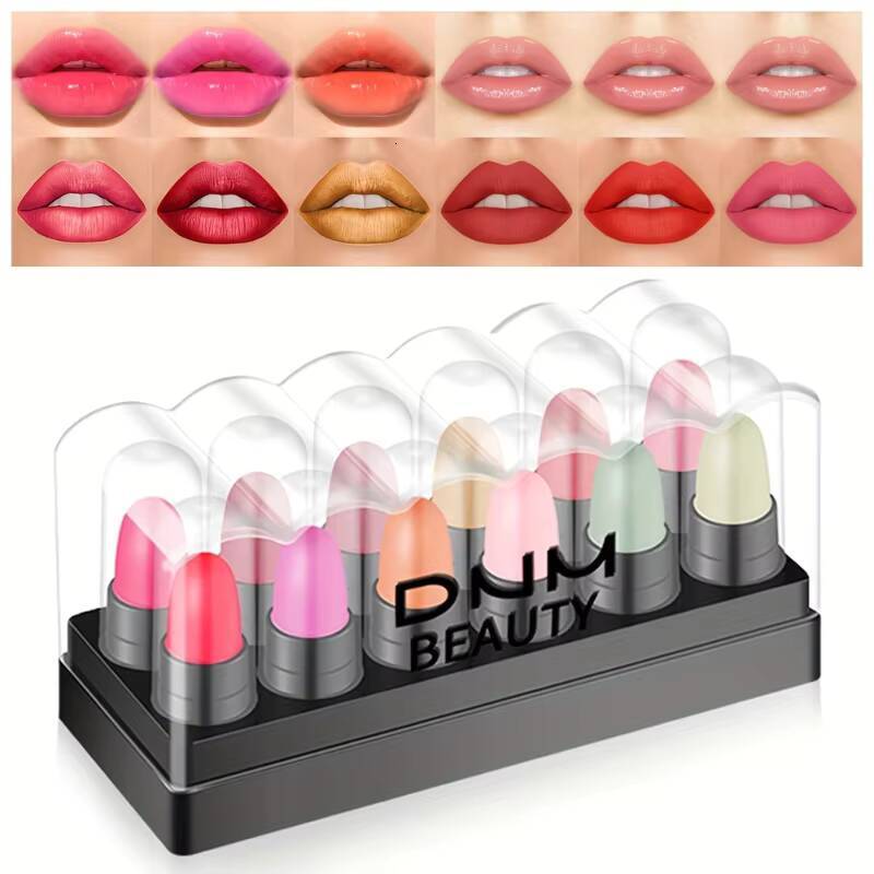 12pcs Matte Lipstick Box Set Velvet Gloss Waterproof Long Lasting Portable Lip Glaze Non-Stick Cup Sexy Makeup Cosmetics happy