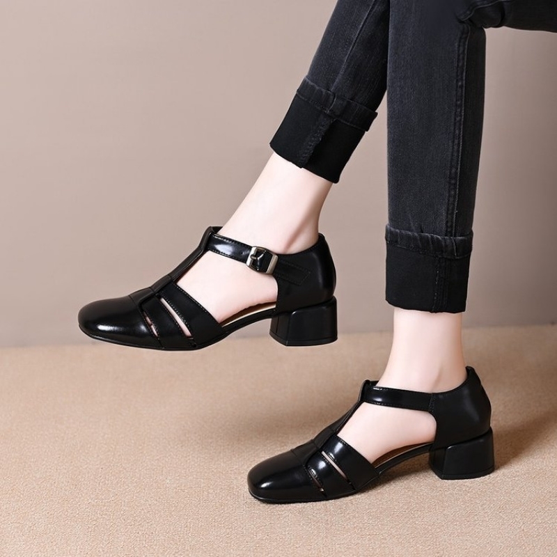 Ladies Minimalist TStrap Heels Premium Synthetic Material Daily Wear Closed Toe Sandals 250605
