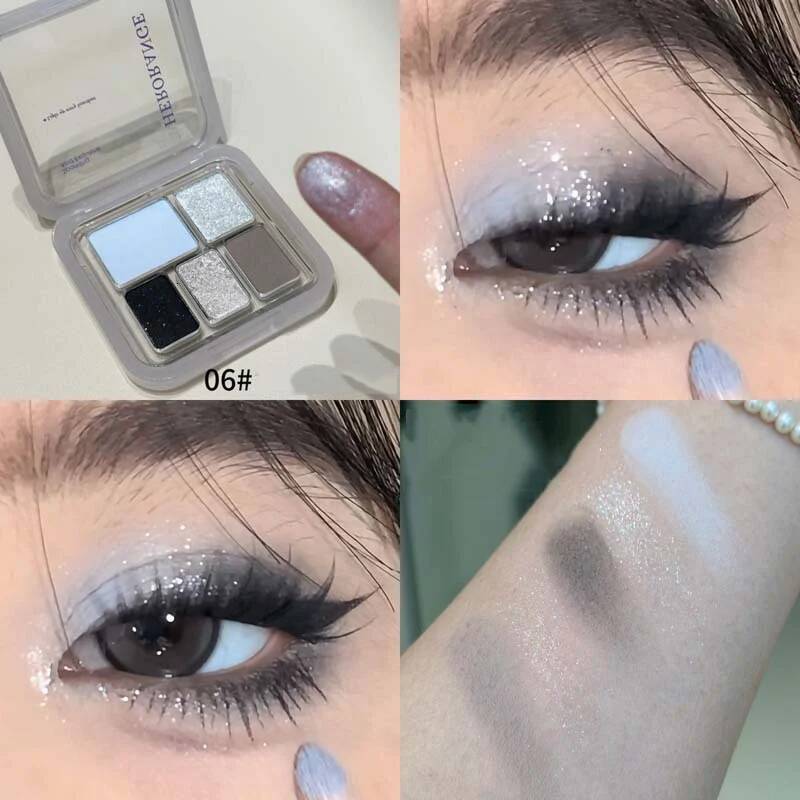 5-color Pearl Highlight Eyeshadow Brighten Palette Glitter Long Lasting Shiny Black Blue Nude Makeup Eyes Cosmetics