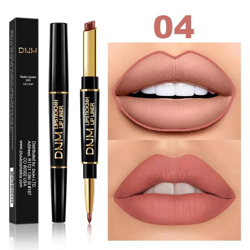 12 Colors 2 In1 Long-lasting Liner Matte Lipsticks Portable Pencil Waterproof Moisturizing Lip Makeup Contour Cosmetics happy
