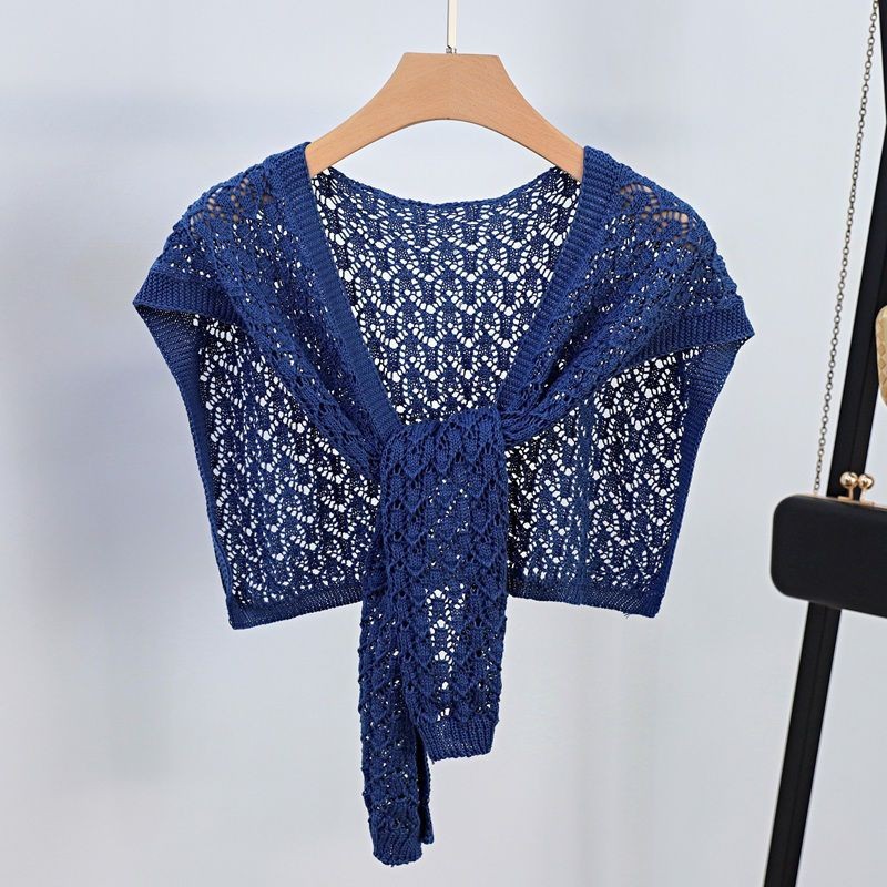 K1015 Korean knotted knitted shawl women's hollow outer skirt shirt waistcoat spring and autumn shoulder net celebrity summer shawl