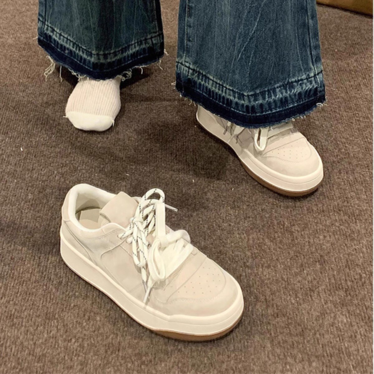 Ddmysports Spring Thick Soled Sneakers For Women New Height Increasing Dexun White Versatile Fashion Casual Sports Shoes Outdoor Shoes