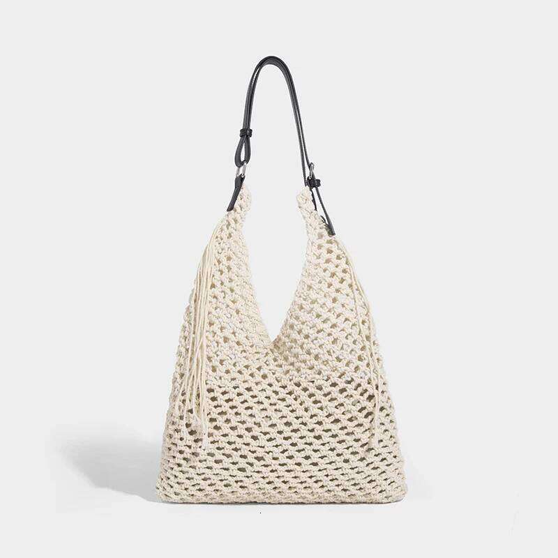 Women's Summer Bohemian Straw Weaving Tote 2025 New Designer Nylon Fabric Hollow Tassel with Large Capacity Beach Bag