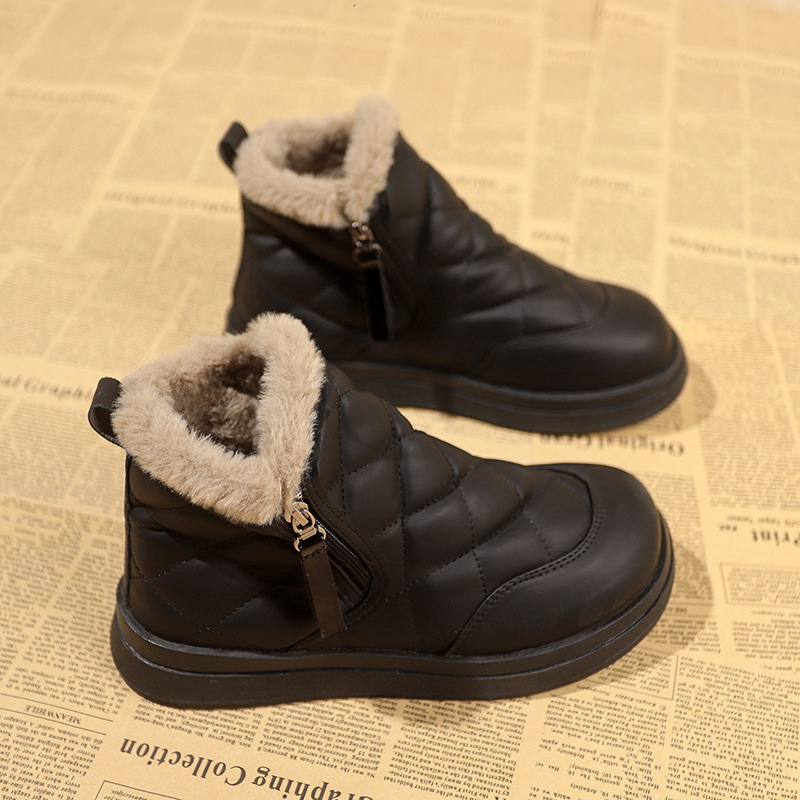 Ddmysports Thick Soled Thickened Fleece Snow Boots Women New Winter Waterproof Side Zipper Leather And Wool Integrated Northeast Warm Non Slip Cotton 