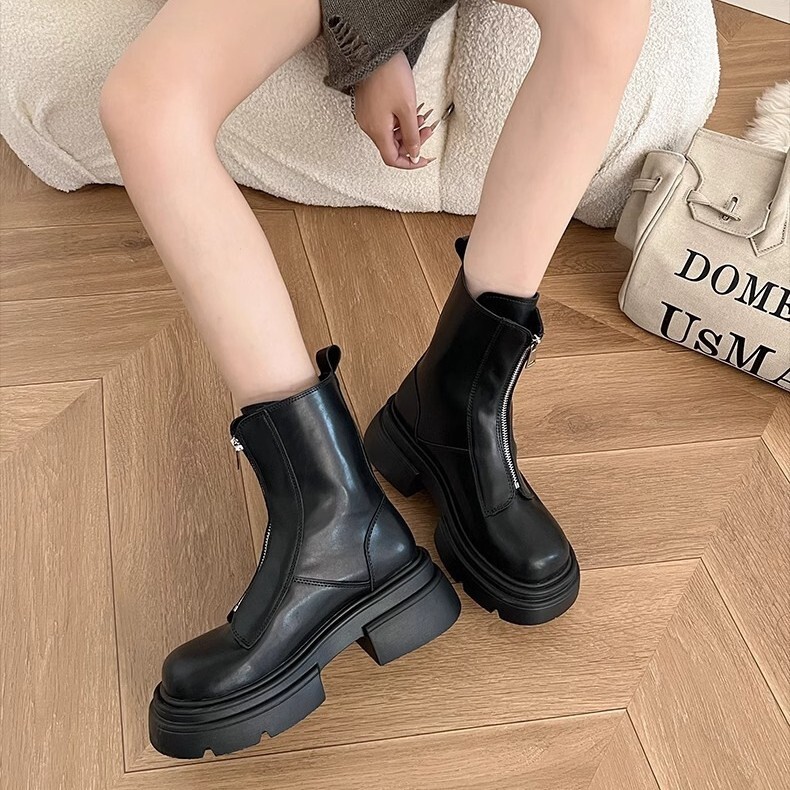 Ddmysports New Melard Short For Women Petite Thick Sole Belt Buckle Western Cowboy Mid Calf Martin Boots Outdoor Shoes