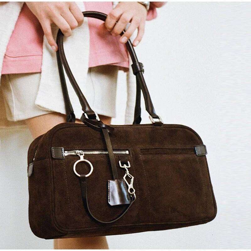 Brand Designer Shoulder Fashion Simple Pillow Advanced Vintage Tote Commuter Handbag Suede Travel School Bag