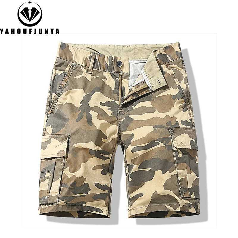 Men Summer Outdoor Leisure Camouflage Solid Cargo Shorts Men Cotton Loose Buttons Comfortable Straight Fashion Design Short MaleW250614