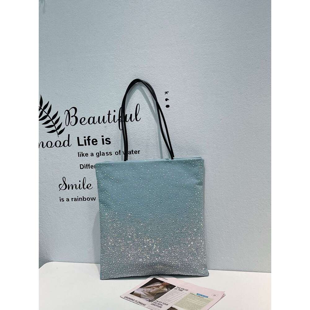 Star Silver Glitter Gradient Rhinestone for Women 2022 New Trendy Light Luxury Full Shoulder Bucket Tote Bag