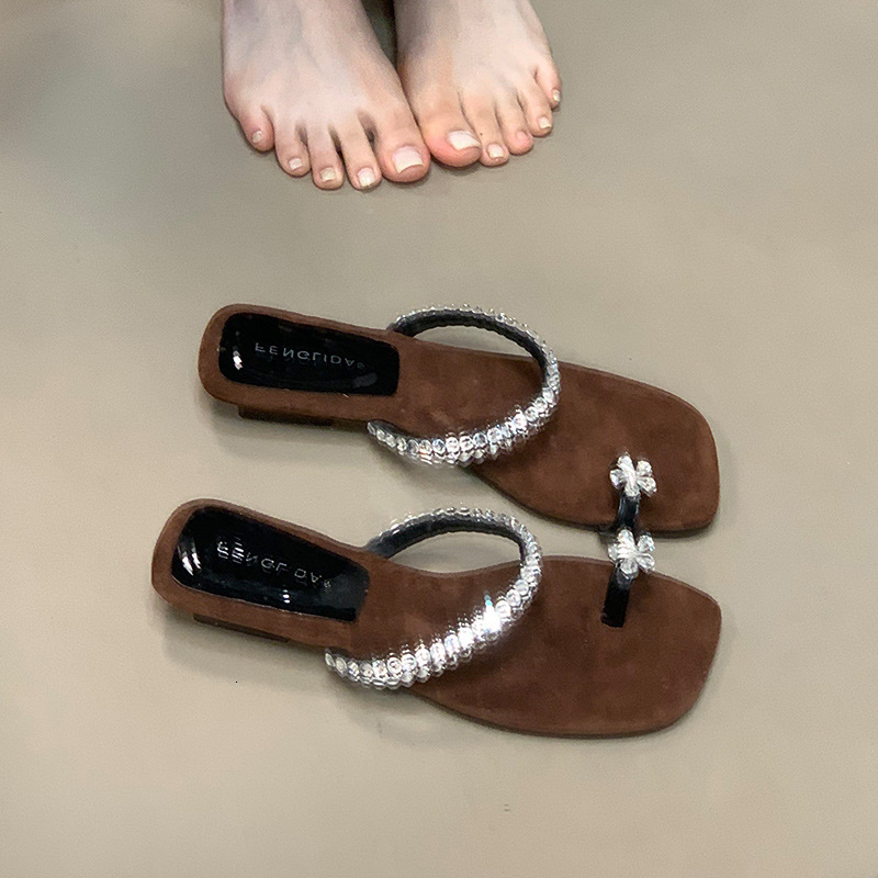 Ddmyoutdoor Rhinestone Ring Sandals Summer New Casual Versatile Beach Vacation Outdoor Open Toe Slippers For Women Outdoor Shoes