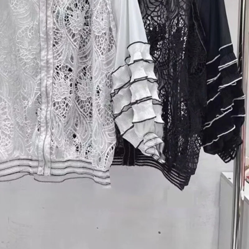 Neploe Elegant Vintage Lace Thin Baseball Jackets Spring Hollow Out Tops Sun Protection Long Sleeve Coat Women 250611