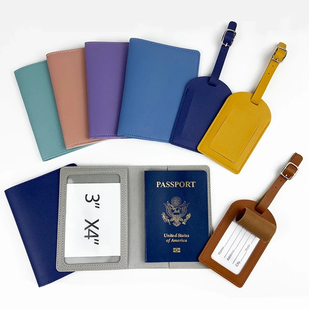 Free Custom Name Travel Passport Holder Luggage Tag Set PU Leather Personalize Letters Gift Cover Suitcase Label 250614