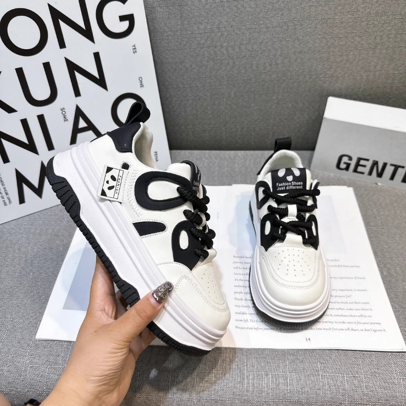 Ddmysports Cute Funny Big Head Shoes Black And White Panda Women Autumn Versatile Thick Sole Height Increasing Sports Niche Casual Sneakers Outdoor Sh
