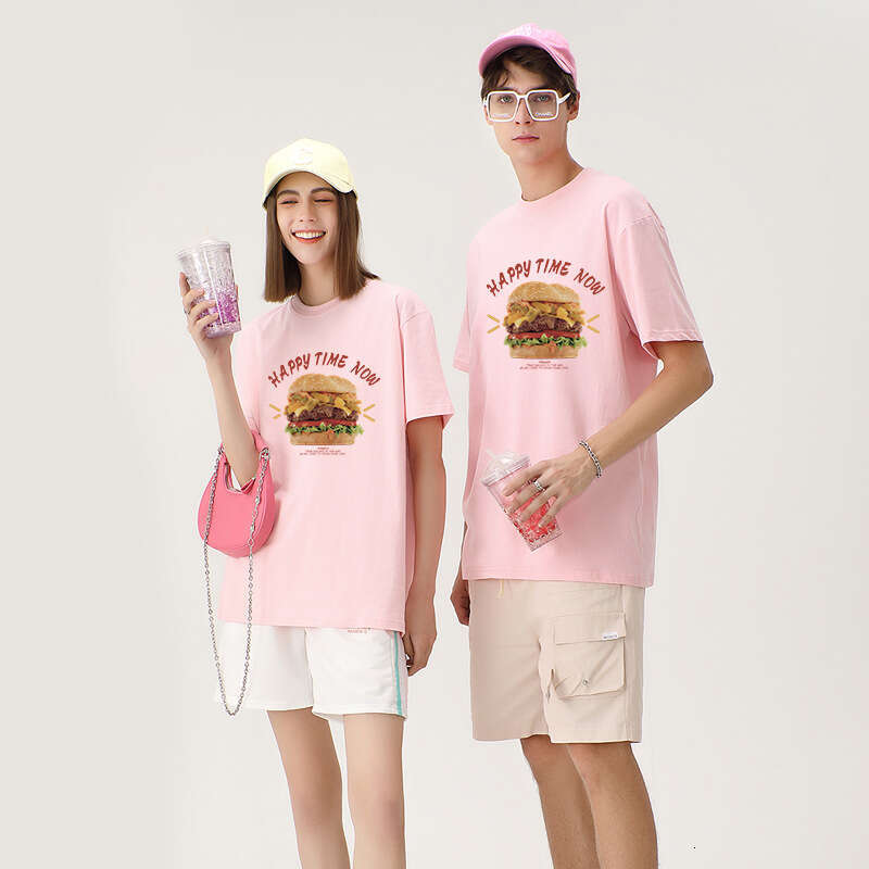 Creative Burger Crew Neck Summer Casual Fashion Pure Cotton Short Sleeve T-Shirt Unisex Base Shirt Daily Wear