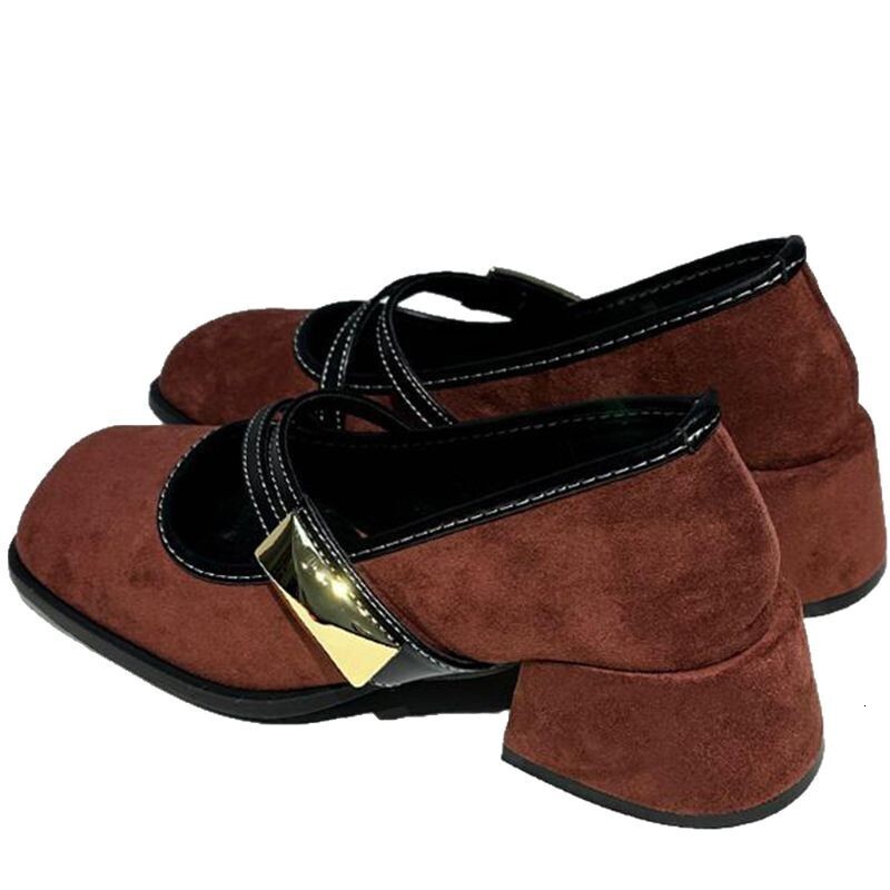 Ddmysports Spring New Square Toe Shallow Mouth Mary Jane Versatile Niche One Strap Chunky Heel Single Shoes High Heels Outdoor Shoes