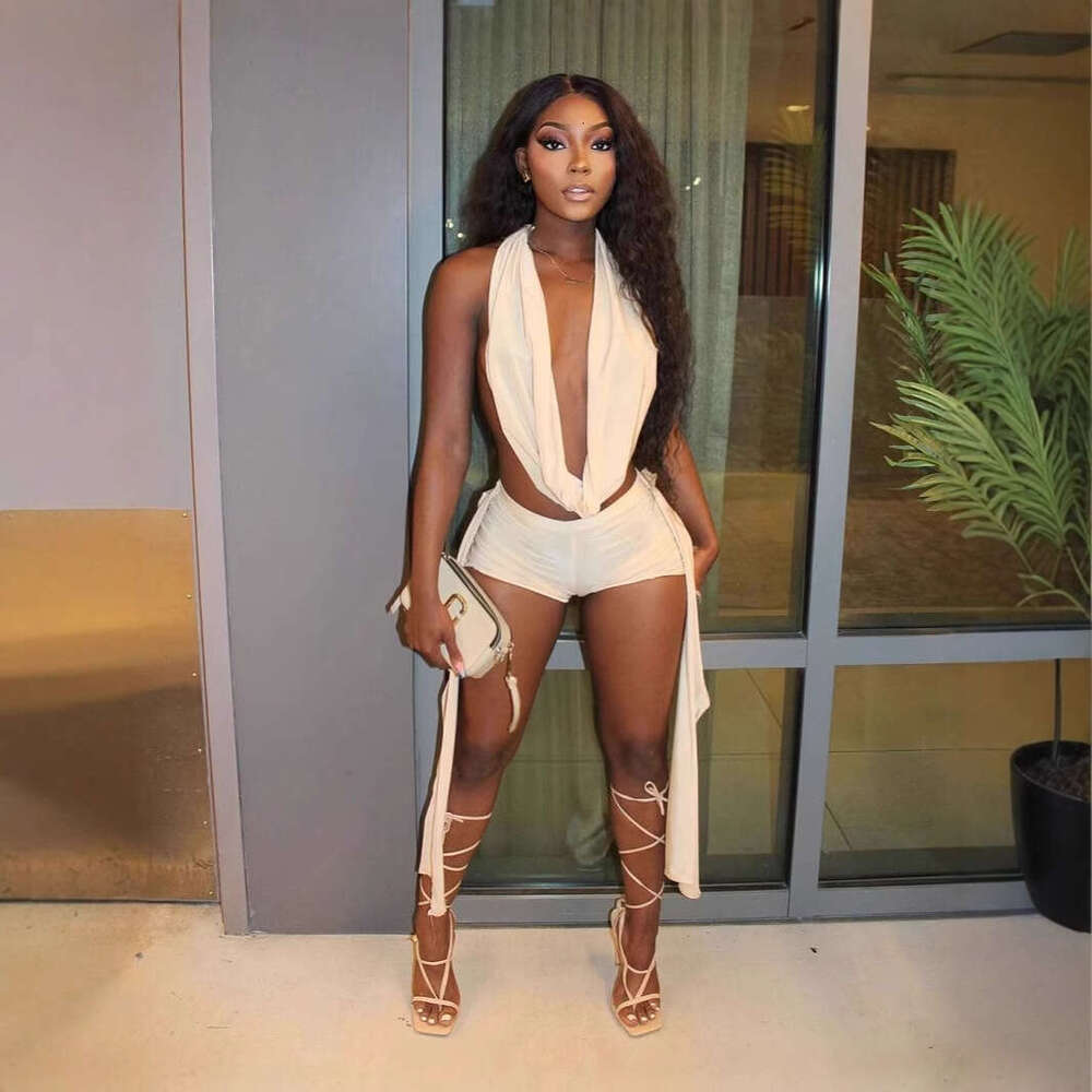 New Women's Sexy Fashion Sleeveless Halter Top Irregular Tie Shorts Set B5