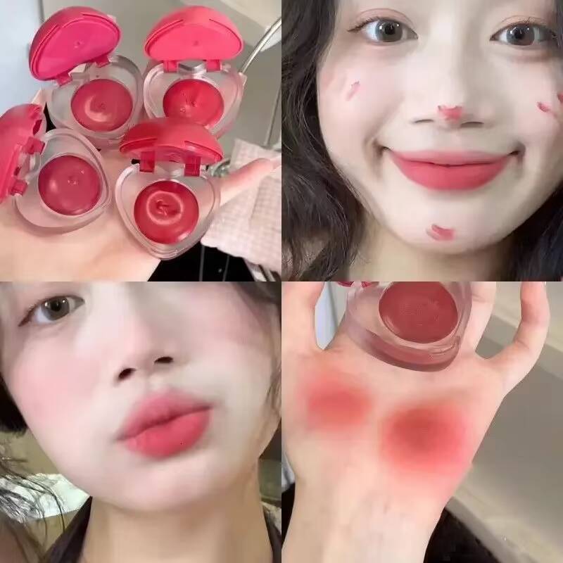 Multi-purpose Silky Smooth Lasting Non-stick Cup Red Lip Tint Cheek Contour Blusher Cream Heart Shape Matte Lipstick happy