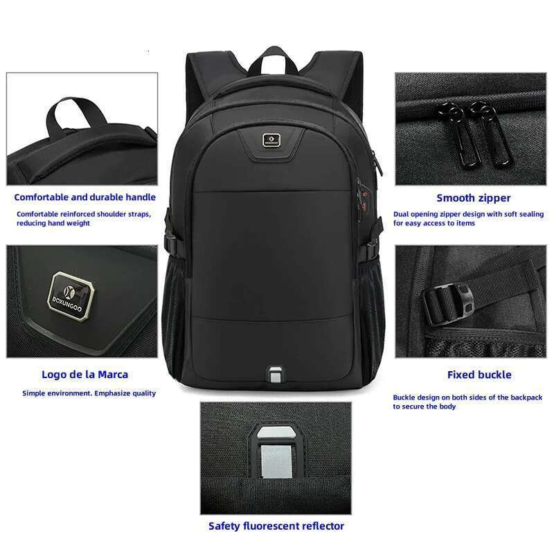 Backpack For Men Women, Fashionable Black, Large Capacity, Anti-Theft, Waterproof, And Durable Laptop Bag, USB Charging Port