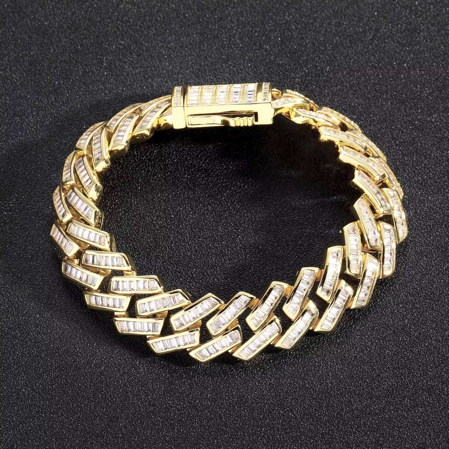 Hot Selling 16MM Moissanite Iced Zircon 925 Sterling Silver Miami Cuban Link Chain Necklace for Men Diamond Bracelets Bangles