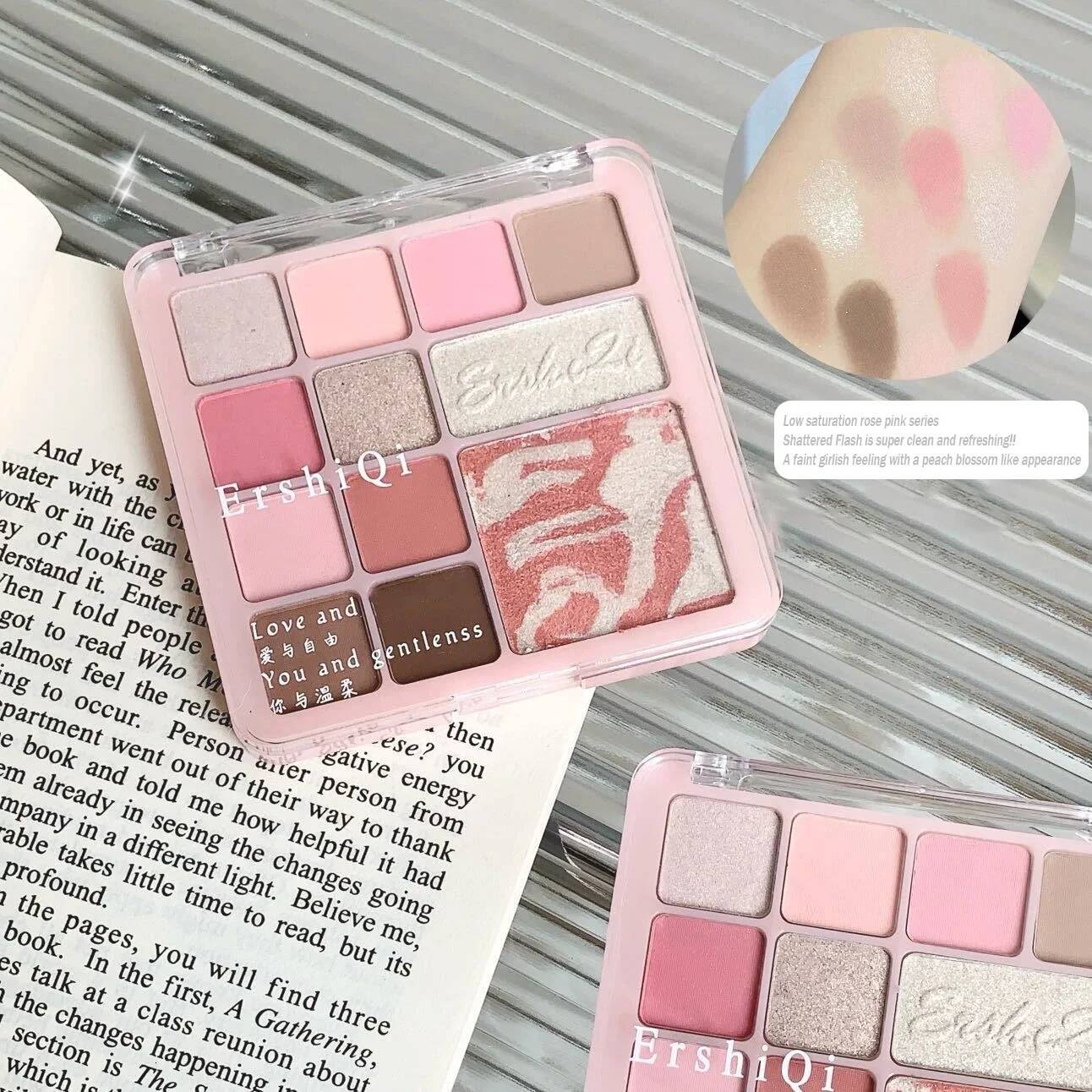 All in One Palette Pearly Matte Eyeshadow 12Colors Fine Shimmer Highlight Rose Pink Blush Eye Pigment Waterproof Korean Cosmetic