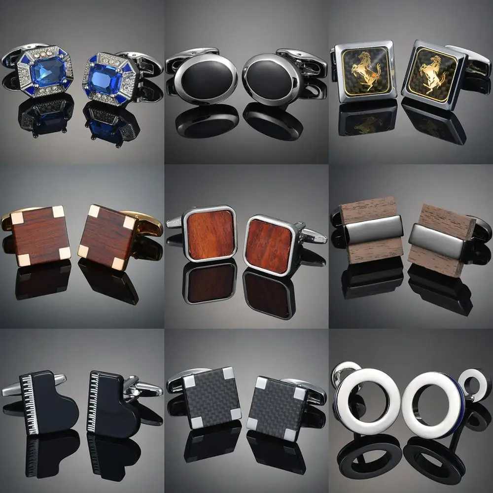 Novelty Luxury Quality Copper CaRBon Fibe/ Red Wood/Crystal Cufflinks Design for mens French suit accESSories gemelosXJ250614