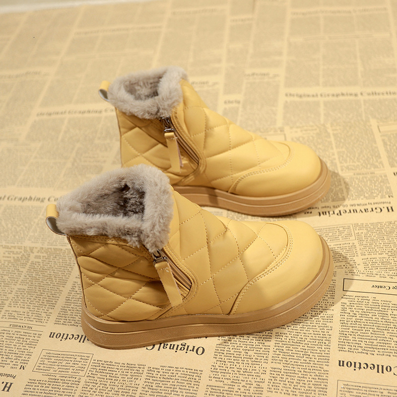 Ddmysports Thick Soled Thickened Fleece Snow Boots Women New Winter Waterproof Side Zipper Leather And Wool Integrated Northeast Warm Non Slip Cotton 