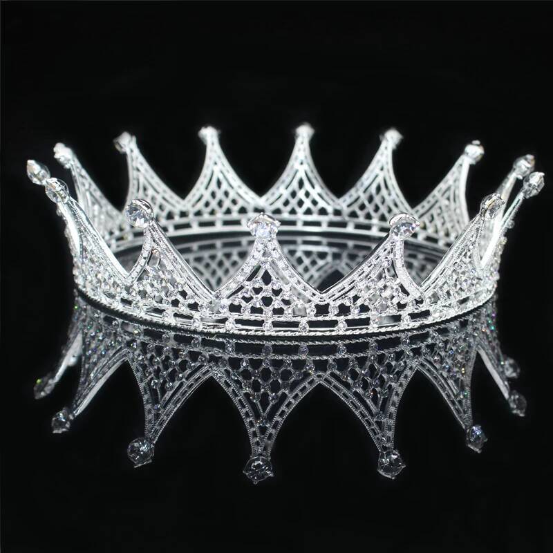 Vintage Crystal Queen King Tiara Crown Pageant Prom Headpiece Men Ornaments Wedding Hair Jewelry Accessories