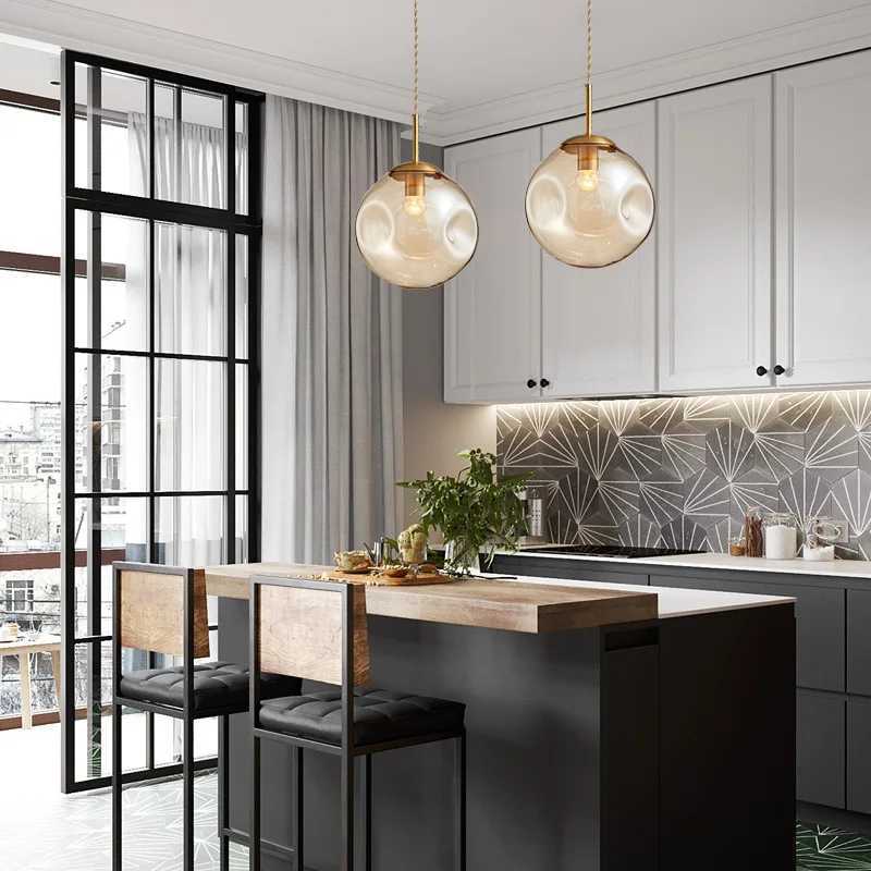 IWHD champagne Uneven Glass LED Hanging Lamp Nordic Modern Style Bedroom Bedside Bar Living Dining Room Home Decor Pendant Lighting XJ2500613