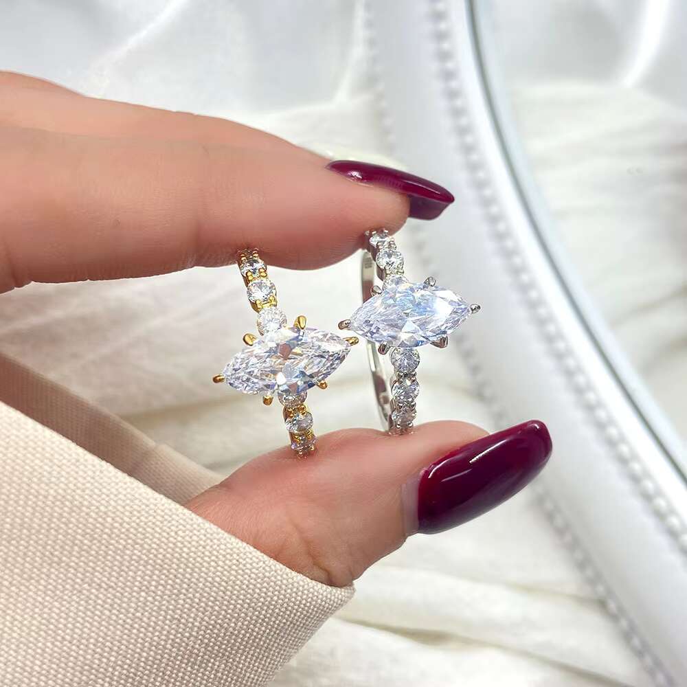 Factory Wholesale Price Vintage 925 Sterling Silver Fine Jewelry VVS D Marquise Cut Moissanite Diamond Wedding Rings for Women