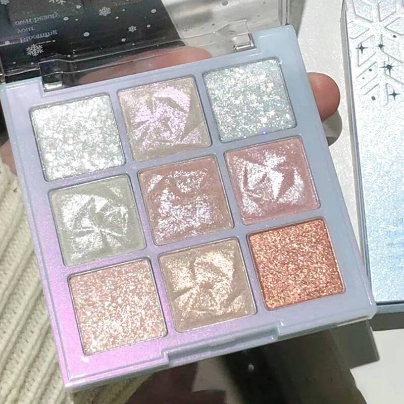 Snowflake Dia Eyeshadow Palette 9-Color Polarization Glitter Flash Rose Pink Highlighter Brighten Shiny Eyes Makeup Tools