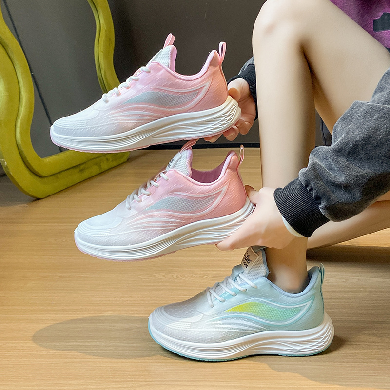 Ddmysports Ins Korean Style New Flyknit For Women Spring Student Sports Running Casual Shoes Thick Sole Height Increasing W Outdoor Shoes