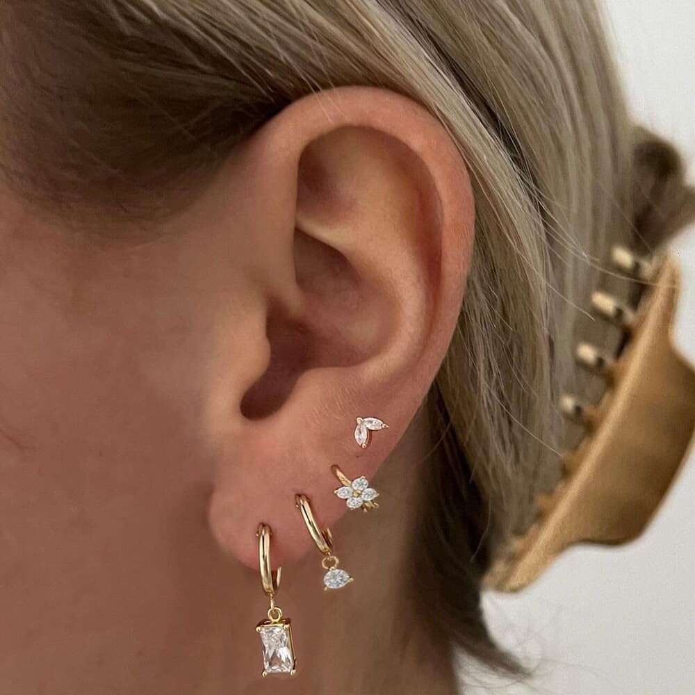 ty Stud 14K Gold Plated CZ Hie Hoop Set Small Dangle Earrings Cute Cartilage Earring Sets for Multiple Piercing Jewelry Gifts