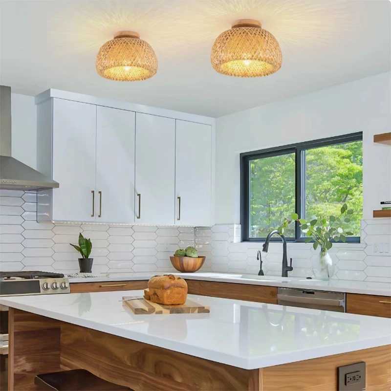 Bamboo Hand Weaving Ceiling Lights 30cm Hanging LED Ceiling Lamp Chandelier Fixture Rattan Hand Craft Woven Home Bedroom Decor XJ2500613