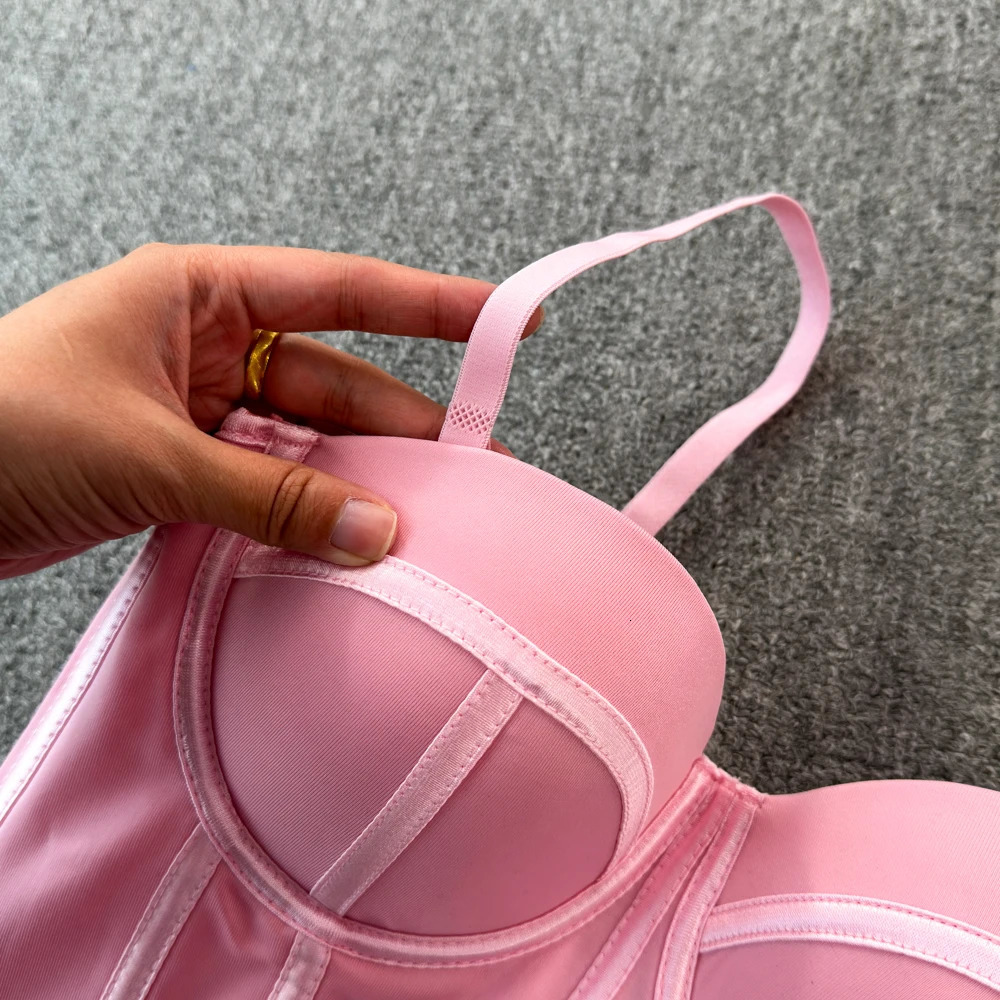 Chic Vintage Sweet Camis fishbone Asymmetrical Tank Top Slim Crop Sexy Corset Bustier Women Summer Clothing 250611