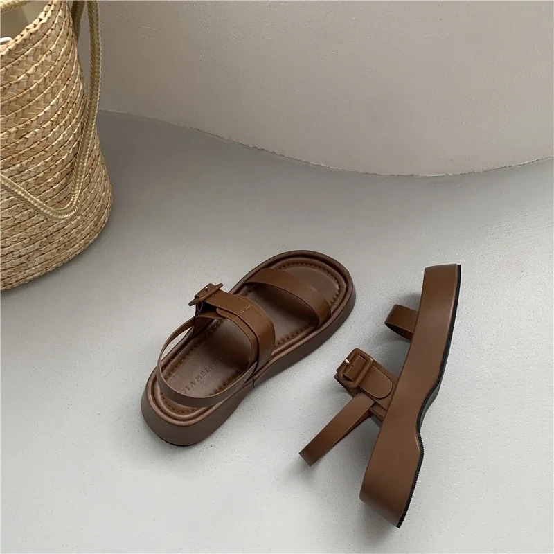 Gladiator Summer Sandals Fashion Platform Flats Elegant Open Toe Ankle Strap Dress Shoes 250605