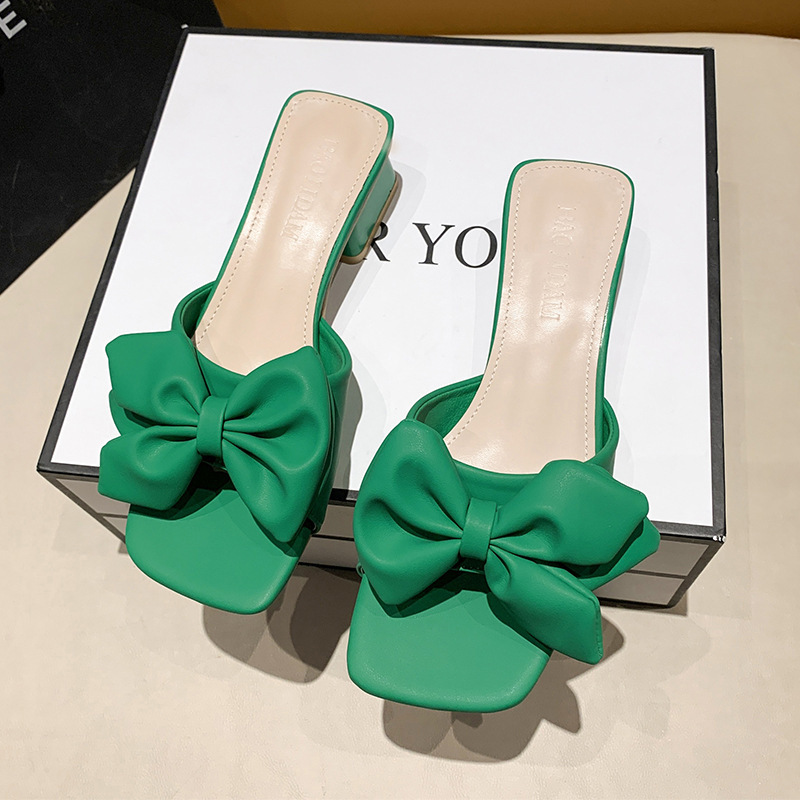 Ddmyoutdoor Fairy Style Bowknot Sandals For Women Summer New Fresh Thick Heel Outdoor Wear With Skirts Versatile One Strap Slippers Outdoor Shoes