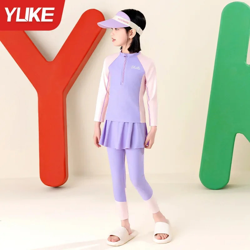 Girls Conservative Long Sleeve Swimwear Separate Pieces Sun Protection Swimming Suit Childrens Clothing from Mainland China 250614