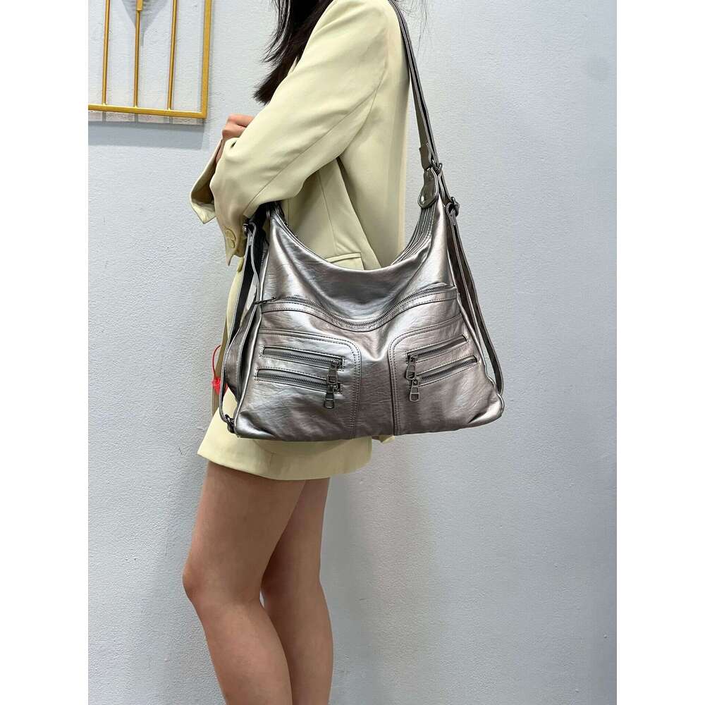 New Large Capacity Washed PU Women's Trendy Fashion Shoulder Versatile Backpack Soft Leather Crossbody Multi-use Bag