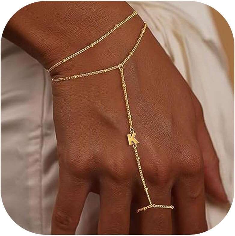 Dainty Gold Initial Bracelets Ring Bracelet Chain Hand Jewelry Gifts for Women Trendy 2025